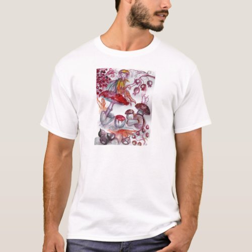 MAGIC FOLLET OF MUSHROOMS Red White Floral Fantasy T_Shirt