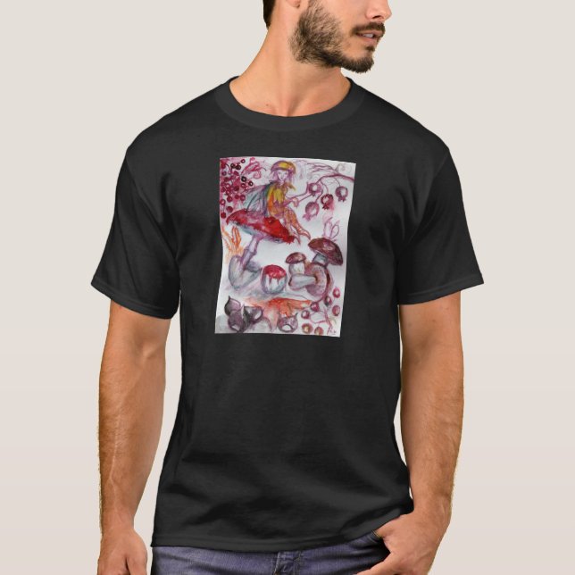 MAGIC FOLLET OF MUSHROOMS Red White Floral Fantasy T-Shirt (Front)