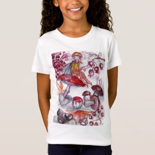 MAGIC FOLLET OF MUSHROOMS Red White Floral Fantasy T_Shirt