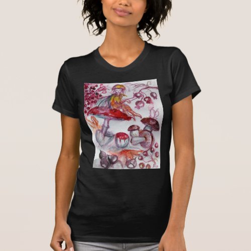 MAGIC FOLLET OF MUSHROOMS Red White Floral Fantasy T_Shirt