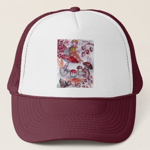 MAGIC FOLLET OF MUSHROOMS Red White Floral Fantasy Trucker Hat