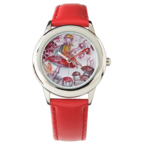 MAGIC FOLLET OF MUSHROOMS Red White Floral Fantasy Watch