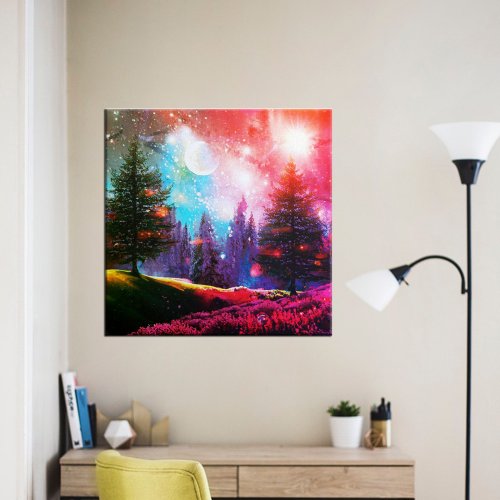 Magic forest at night canvas print