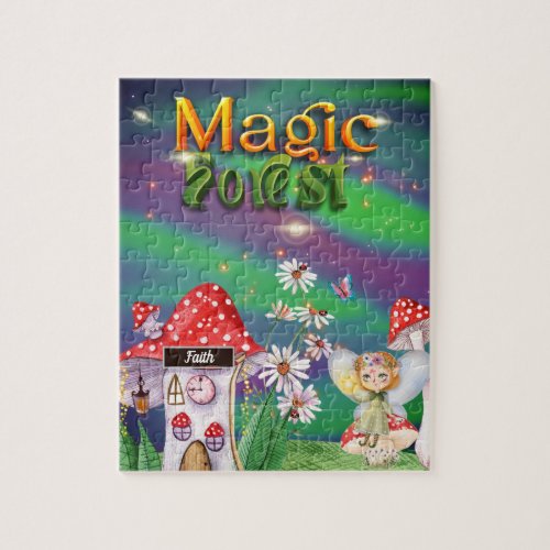 Magic Forest Cute Elf Custom Name   Jigsaw Puzzle