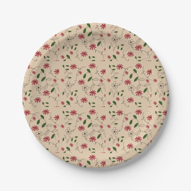 Magic Garden Flower Pattern  Paper Plates (Front)