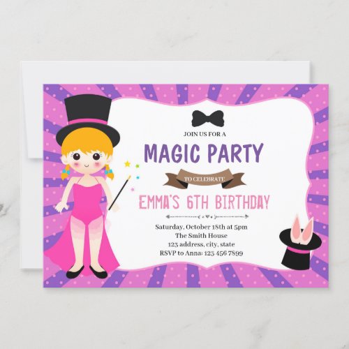 Magic girl birthday party invitation