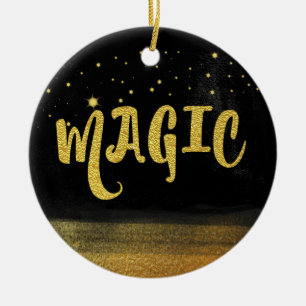 *~* MAGIC Gold & Black Chic Magical Good Vibes Ceramic Ornament