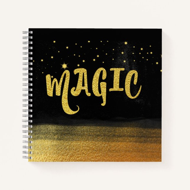 *~* MAGIC Gold & Black Chic Magical Good Vibes Notebook (Front)