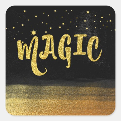 *~* MAGIC Gold &amp; Black Chic Magical Good Vibes Square Sticker
