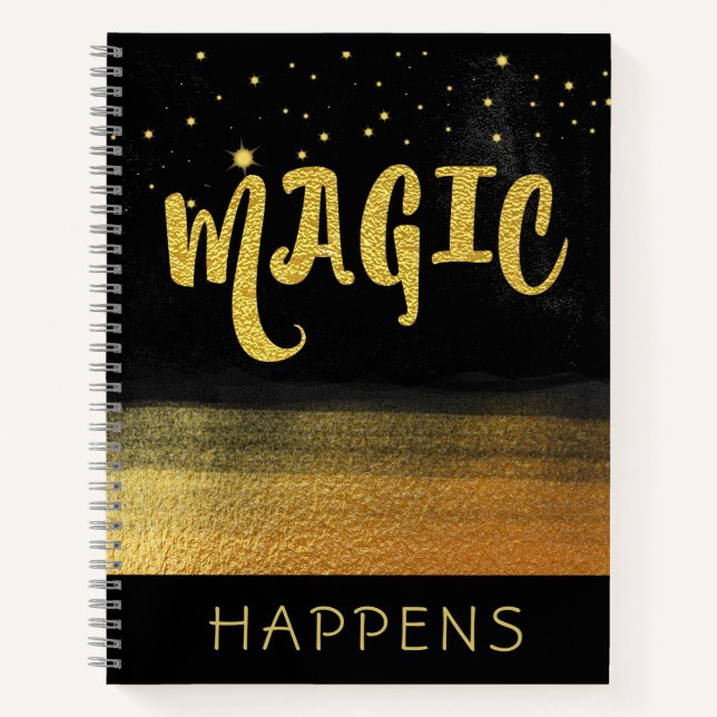 *~* MAGIC Gold & Black Girly Magical Good Vibes Notebook (Front)