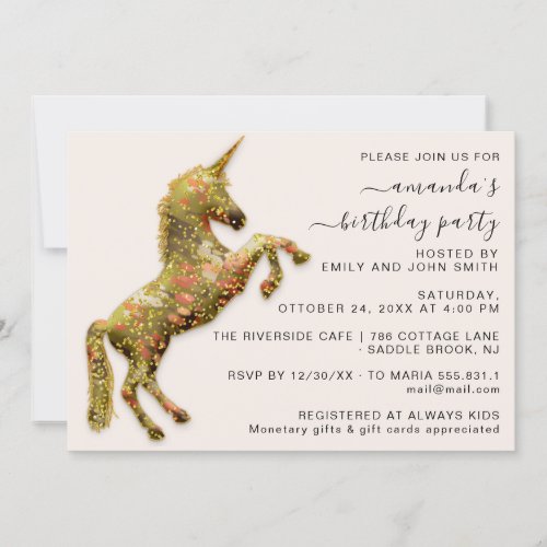 Magic Gold  Mimetic Unicorn Horse Ivory  Invitation