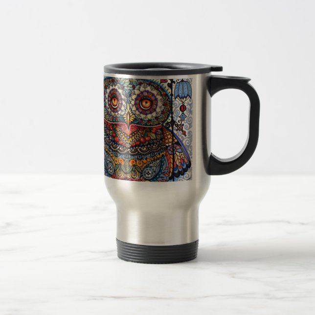 Magic graphic owl painting travel mug (Right)