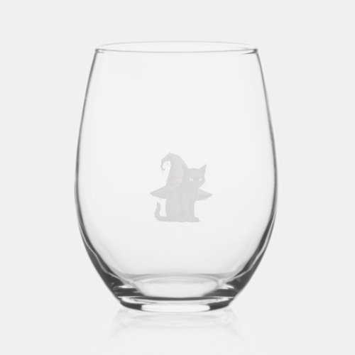 Magic Halloween Cat Classic T-Shirt Stemless Wine Glass