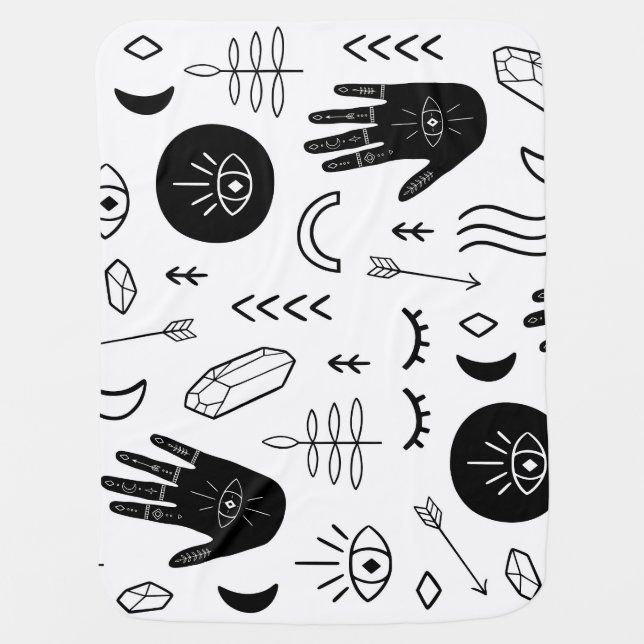 Magic hands, moon, ethnic pattern. baby blanket (Front)