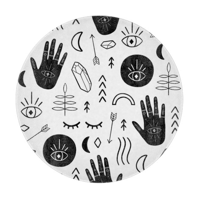 Magic hands, moon, ethnic pattern. cutting board (Front)