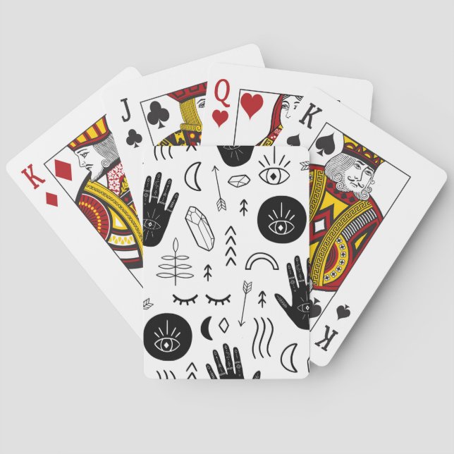 Magic hands, moon, ethnic pattern. poker cards (Back)