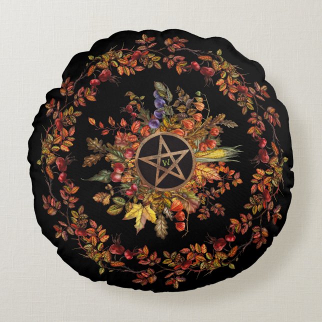 Magic Harvest With Pentagram Monogram Round Pillow (Front)