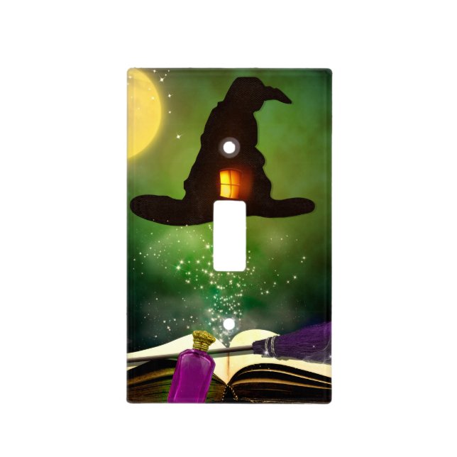 Magic Hat & Magical Spell Book Whimsical Halloween Light Switch Cover (Front)
