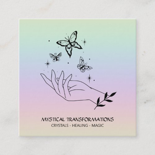  Magic Healing Hands Butterlies Pastel Rainbow Square Business Card