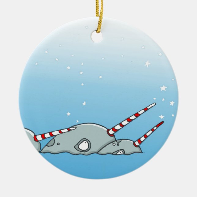 Magic holiday Narwals Ceramic Ornament (Front)