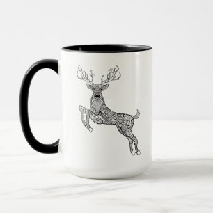 Magic Horned Deer With Birds Doodle Mug