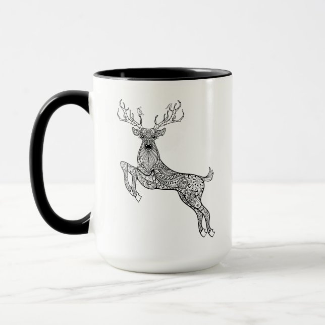 Magic Horned Deer With Birds Doodle Mug (Left)