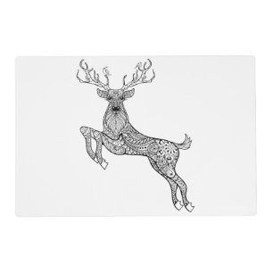 Magic Horned Deer With Birds Doodle Placemat