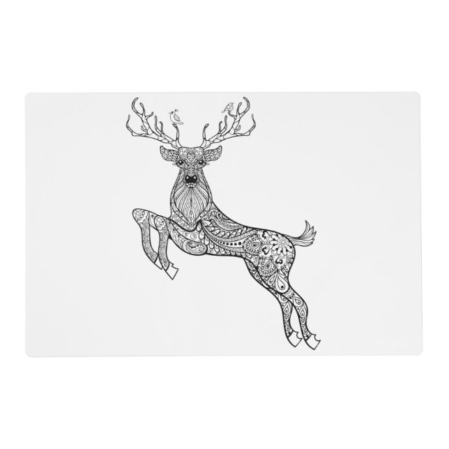 Magic Horned Deer With Birds Doodle Placemat (Front)