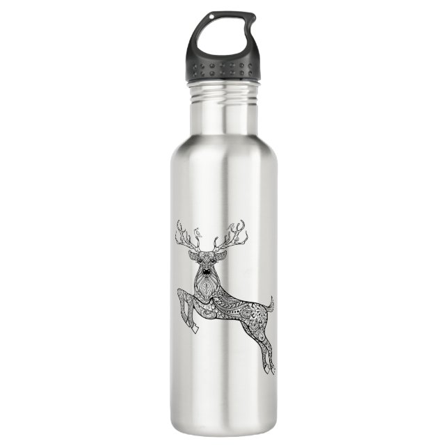 Magic Horned Deer With Birds Doodle Water Bottle (Front)