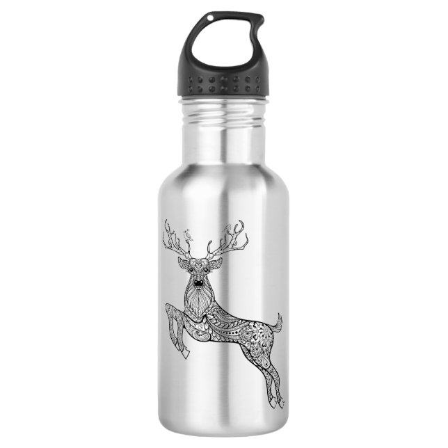 Magic Horned Deer With Birds Doodle Water Bottle (Front)