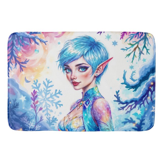 Magic ice elf snow forest frozen fairy tale bath mat (Front)