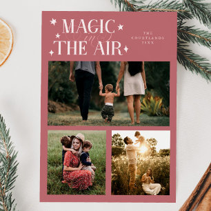 Magic In The Air Multi Photo Pink Holiday Card