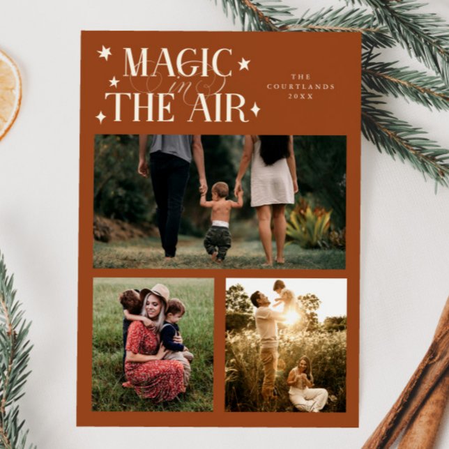 Magic In The Air Multi Photo Terracotta Holiday Card (Creator Uploaded)