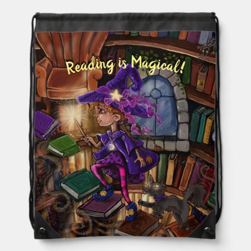 Magic In the Library Reading is Magical  Drawstring Bag