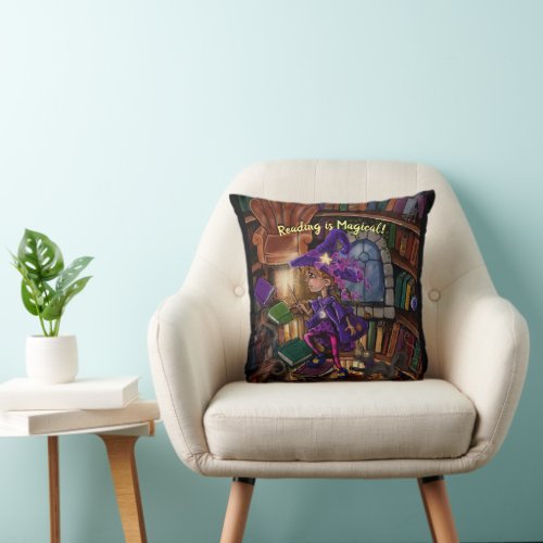 Magic In the Library Reading is Magical Throw Pillow