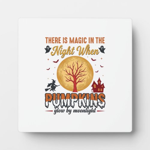 Magic in the Night Halloween Pumpkins Vintage Desi Plaque