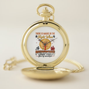 Magic in the Night Halloween Pumpkins Vintage Desi Pocket Watch