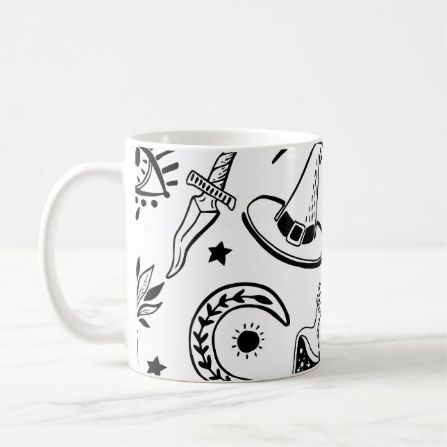Magic Ink Drawing Seamless Pattern Coffee Mug (Left)