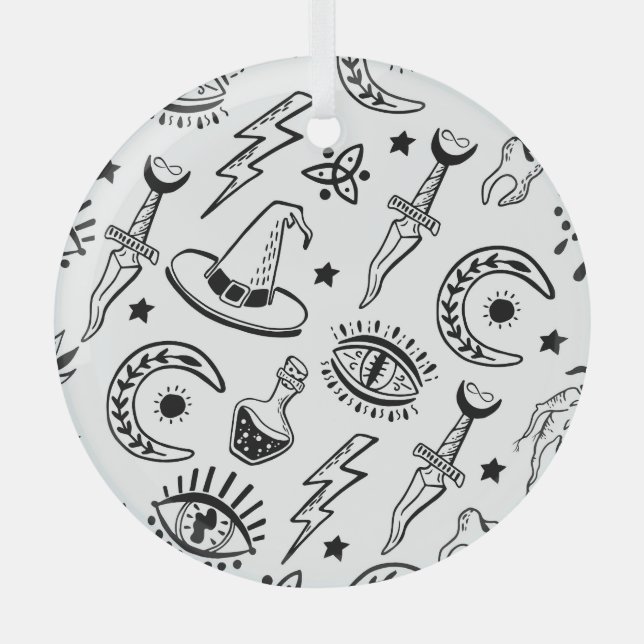 Magic Ink Drawing Seamless Pattern Glass Ornament (Front)