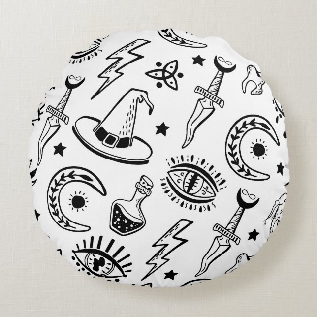 Magic Ink Drawing Seamless Pattern Round Pillow (Front)