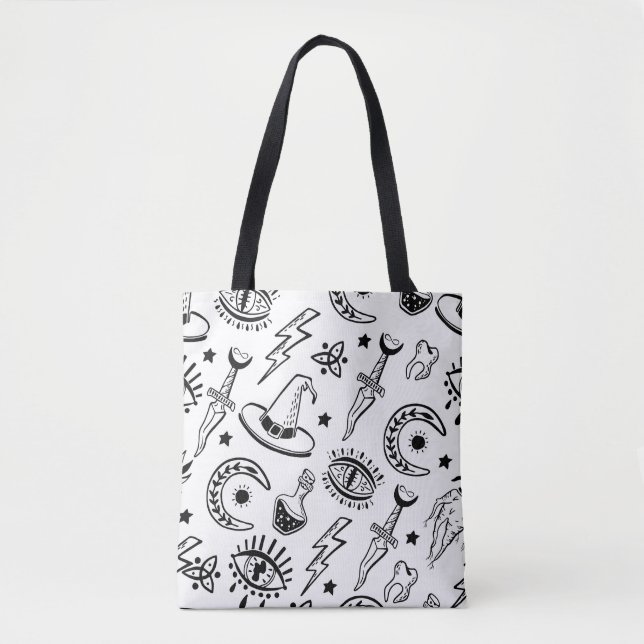 Magic Ink Drawing Seamless Pattern Tote Bag (Front)