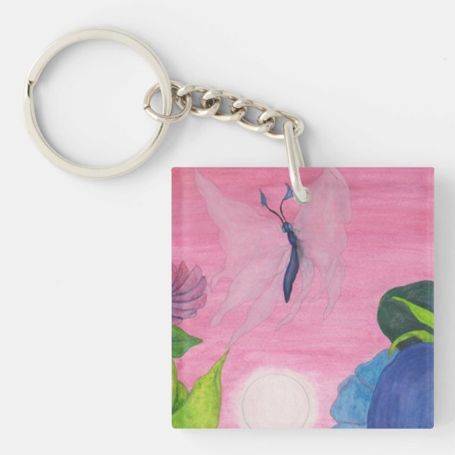 Magic Insect Butterfly Transformation Illustration Keychain (Front)