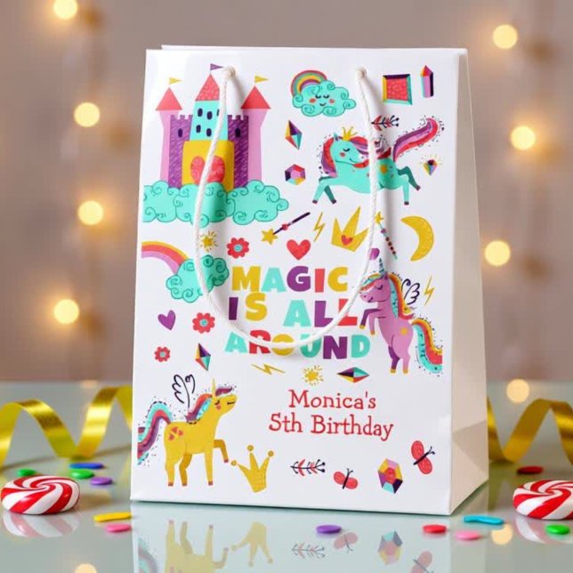Magic is all around unicorn birthday medium gift bag (Creator Uploaded)