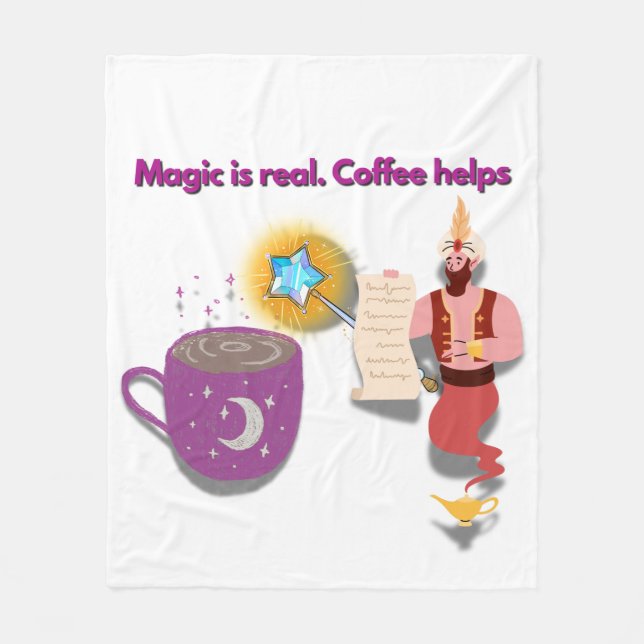 Magic Is Real, Coffee Helps – Cozy Wizard Blanket (Front)