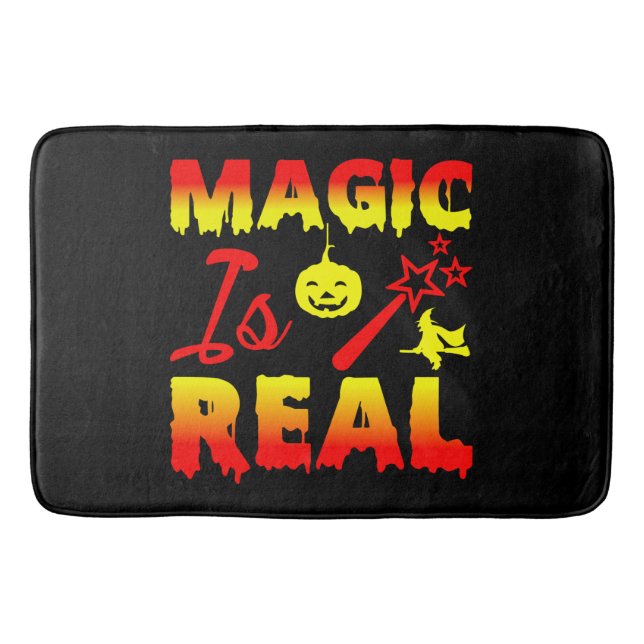 Magic Is Real Halloween Pumpkin Witch Spell Wand Bath Mat (Front)