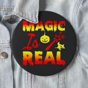 Magic Is Real Halloween Pumpkin Witch Spell Wand Button