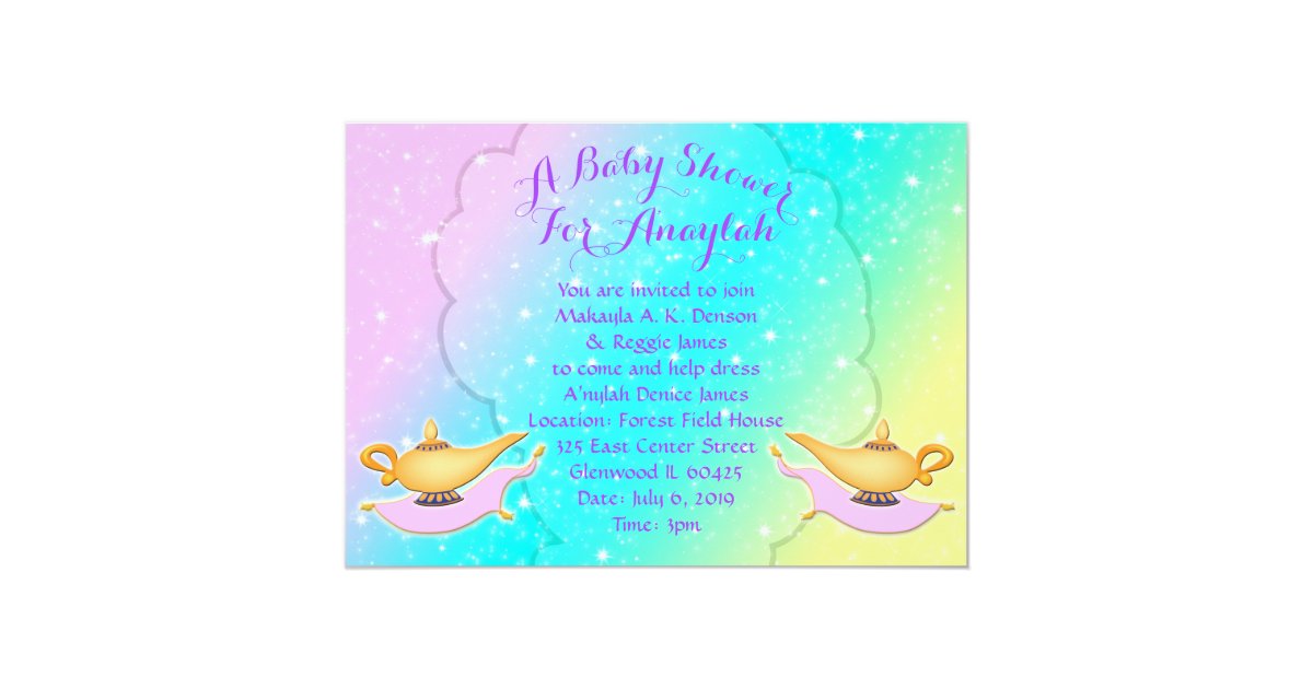 Magic Lamp Carpet Arabian Nights Girl Baby Shower Invitation