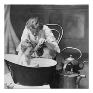 Magic Lantern Circa 1890 Victorian Photo Bath Time Print