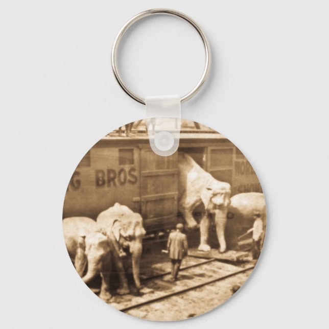 Magic Lantern Slide Ringling Bros Elephant Train Keychain (Front)