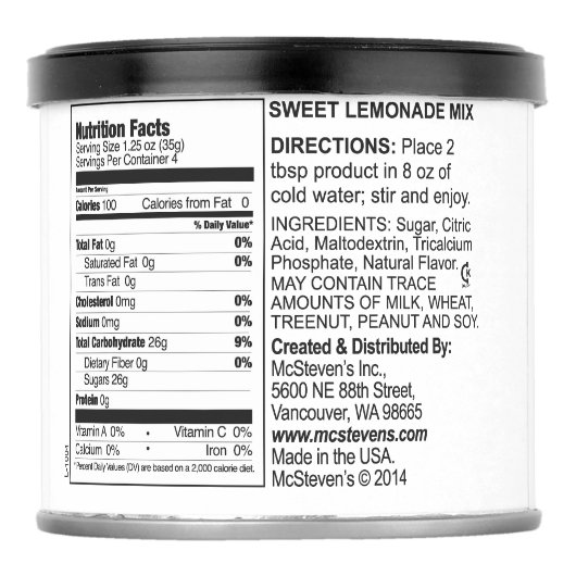 Magic Lemon-Lemonade Drink Mix (Back)